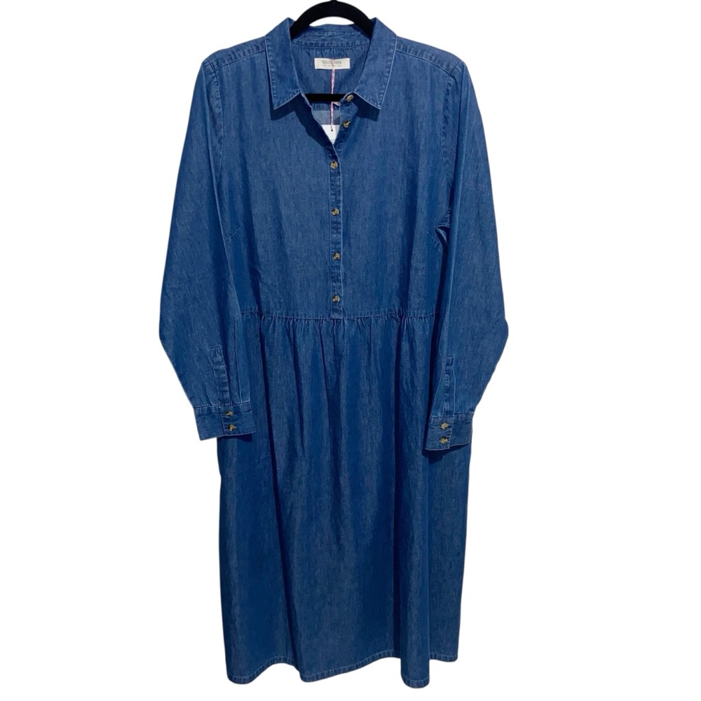 Woolovers Dress Womens Size 12 Denim Button Trough Pockets Cottagecore Boho NWT